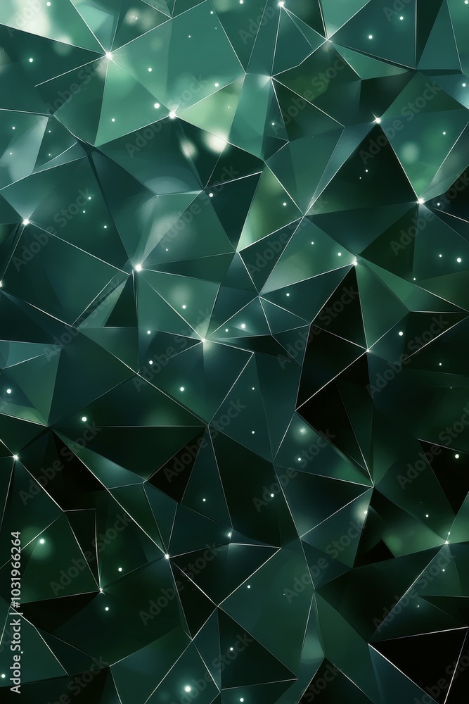 Poster abstract geometric pattern featuring triangular shapes in deep green hues