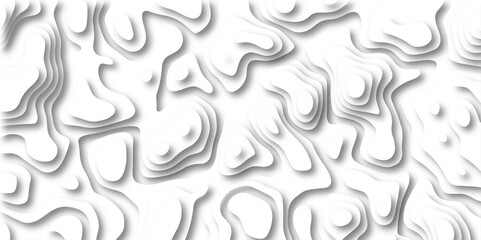 3D Papercut Stylized White Topographic Contour Scheme and Terrain. Geographic mountain terrain. Contour map background. 3D Cartographic Weave with seamless striped patterns and wavy Shapes.