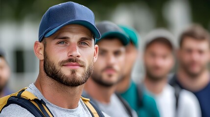 Group of men walking together in a charity event to show support and raise awareness for mental health initiatives within their community