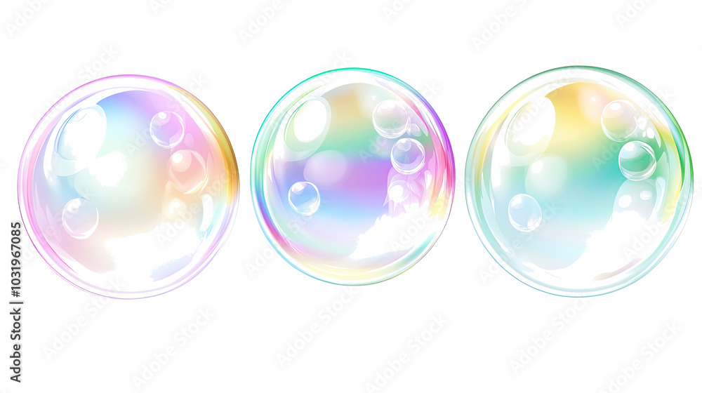Poster rainbow soap bubbles on a clear background generative ai