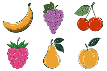 A set of fruit images, including bananas, grapes, cherries, and pears