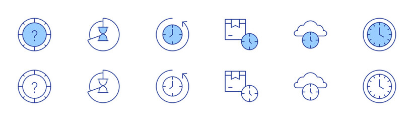 Time icon set in two styles, Duotone and Thin Line style. Editable stroke. lead time, time, lose, back in time