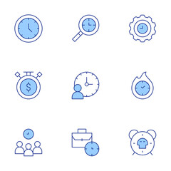 Time icons set. Line Duotone style, editable stroke. time management, time, job, sale time, teamwork, clock