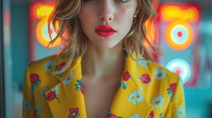 Vintage Fashion, vibrant colors, nostalgic attire, indoor setting, inviting