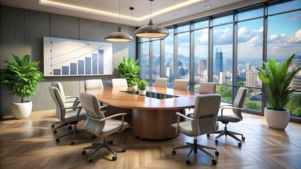 Modern Conference Room Vector Illustration with Collaborative Workspace, Professional Layout, and Sleek Design Elements for Business Presentations and Meetings