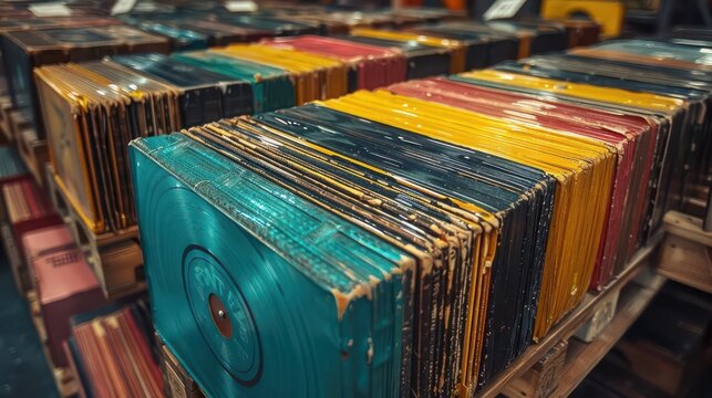 Vintage Vinyl Markets, vibrant colors, eclectic styles, indoor setting, inviting