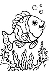 Coloring page outline of the ​​fish vector illustration in cute line cartoon style suitable for kid