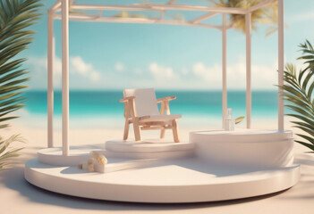 Obraz premium 3d podium stand for product presentation with summer concept Pedestal platform for cosmetic advertis