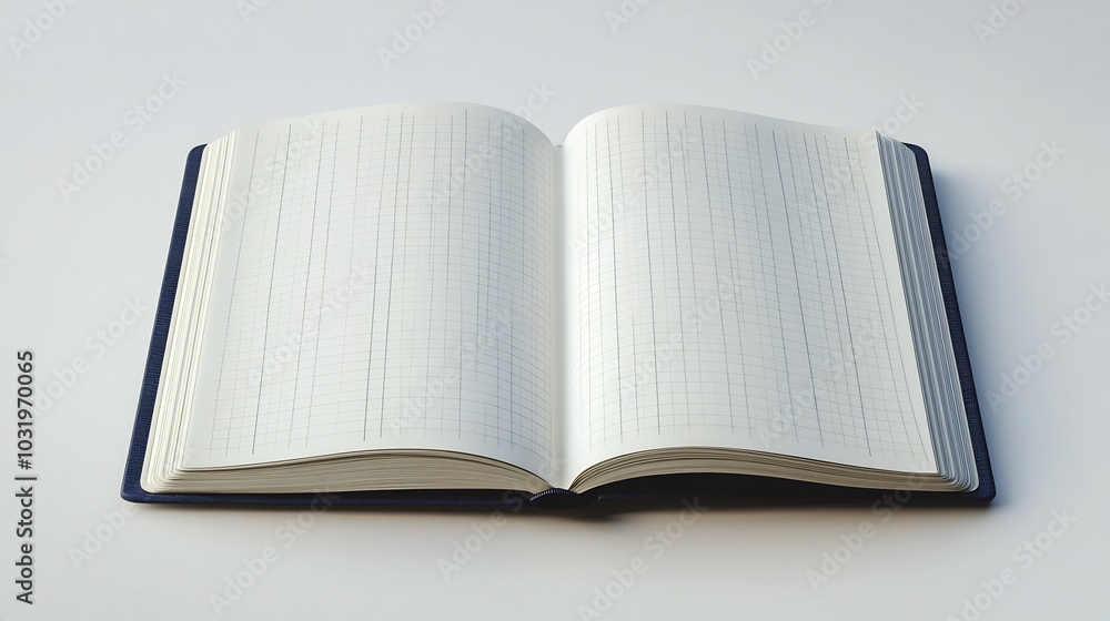 Poster detailed cartoon realistic 3d rendering of an open note book with crisp white grid paper minimalisti
