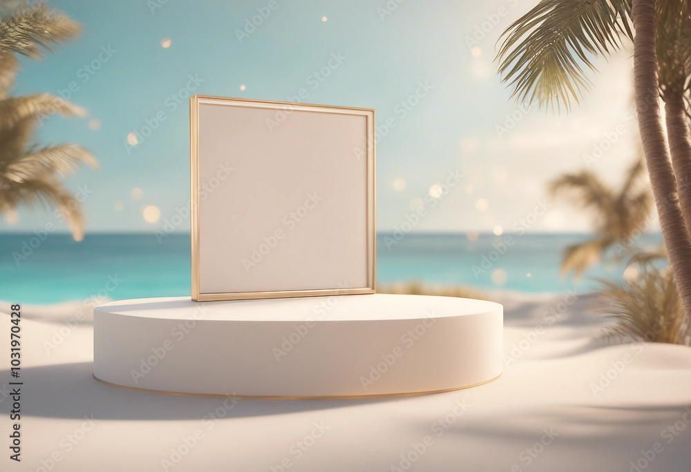 Poster 3d render of abstract minimal display podium for showing products or cosmetic presentation with summ