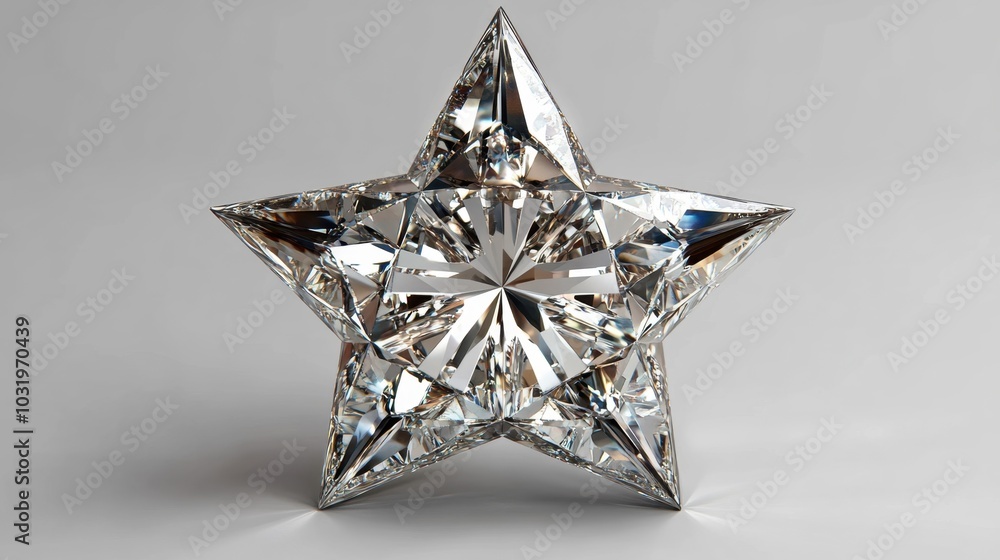 Poster a brilliant star-shaped crystal glimmers under soft lighting, showcasing intricate facets that refle