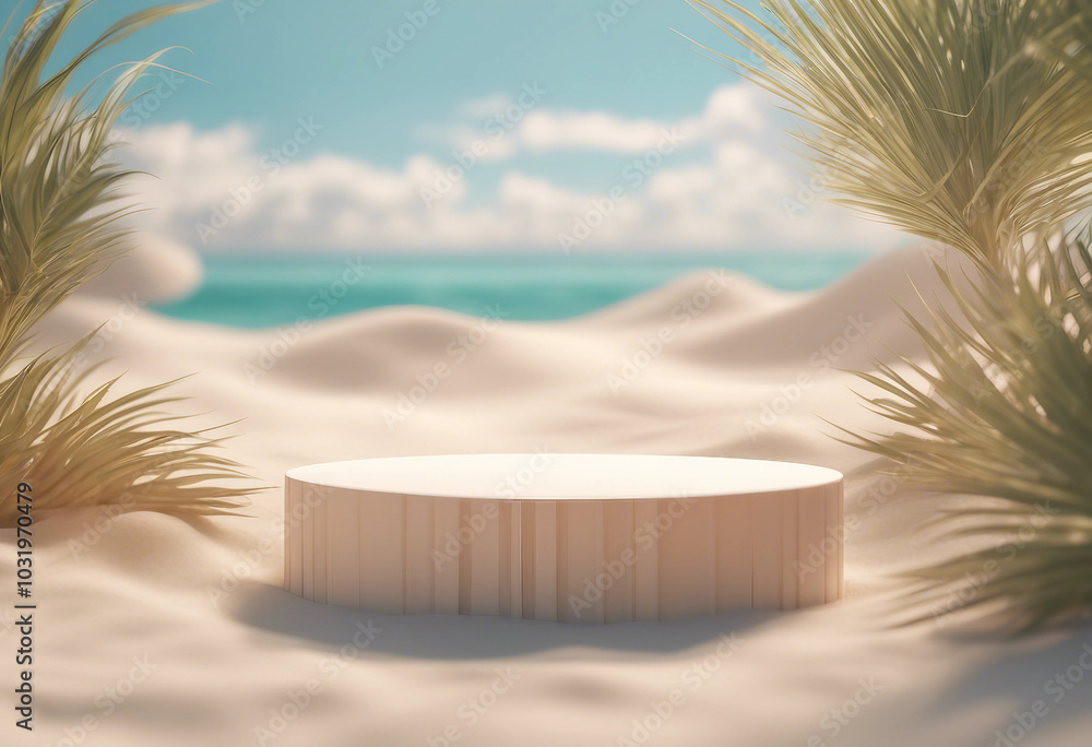 Poster 3d render of abstract minimal display podium for showing products or cosmetic presentation with summ