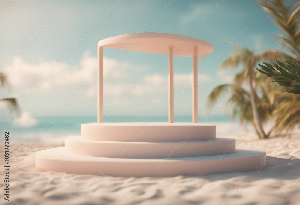 Poster 3d render of abstract minimal display podium for showing products or cosmetic presentation with summ