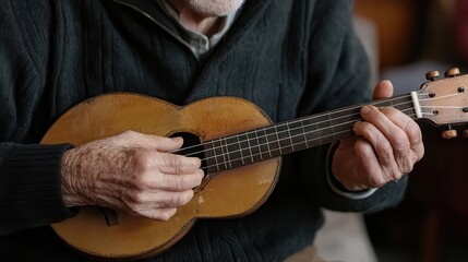 Obraz premium Man learning to play a musical instrument, representing patience and persistence, resilience-building activity