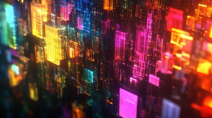 Obraz premium Vibrant Digital Landscape: A Captivating Mosaic of Neon Lights and Futuristic Abstraction
