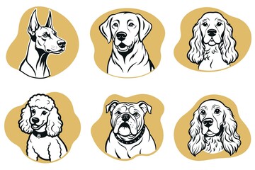 A set of dog illustrations with a variety of breeds