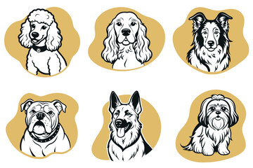 Obraz premium A set of dog illustrations with a variety of breeds