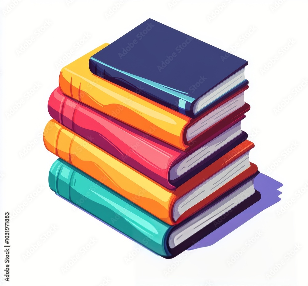 Poster a stack of colorful books resting on a flat surface with varying textures and sizes