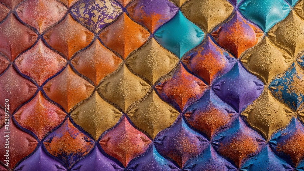 Canvas Prints Close-up of a textured wall with a colorful, geometric pattern.