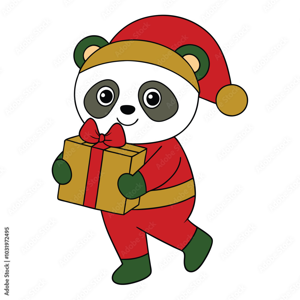 Canvas Prints Adorable Panda Holding Christmas Gift Box Vector.