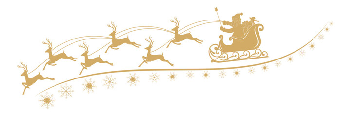 santa claus sleigh flying reindeer golden silhouette  © Is