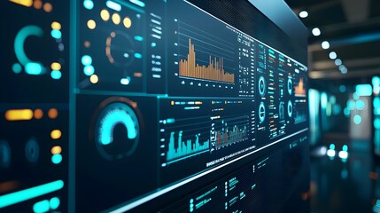 Digital Dashboard Monitoring Environmental Data in High Tech Control Room