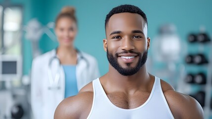 Fototapeta premium Healthcare professional guiding a man through his personalized fitness journey