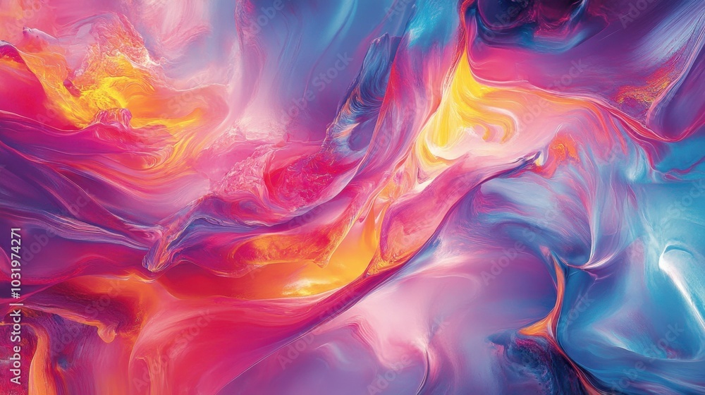 Poster vivid swirls of color in an abstract design, capturing the essence of fluidity and movement in a vib