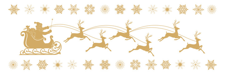 santa claus sleigh flying reindeer golden silhouette christmas vector