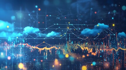 Fototapeta premium Futuristic Digital Weather Pattern Correlation Graph Analysis Concept