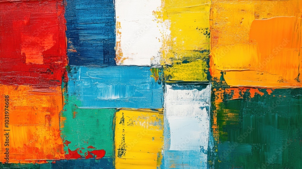 Poster a vibrant canvas bursting with bold shapes and colors in an abstract expression of creativity and em