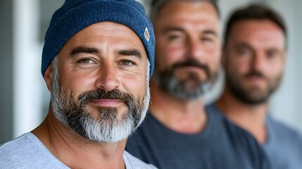 A group of men actively participating in a community event to raise awareness and support for cancer prevention efforts