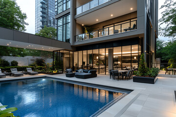 Fototapeta premium Modern residential building with pool area.