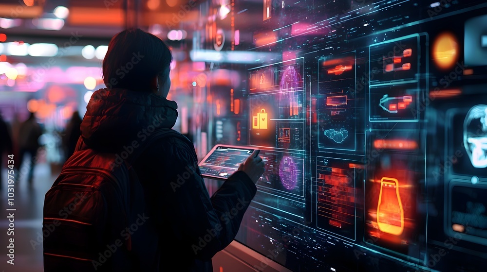 Poster ai powered virtual shopping assistant recommending personalized products on digital interface
