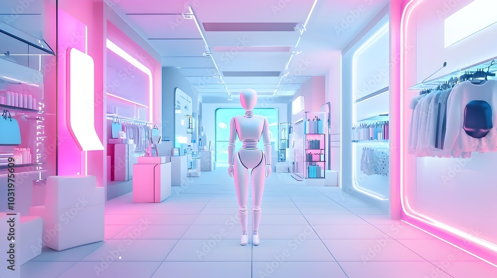 Poster futuristic ai powered online shopping experience with personalized product and interactive features