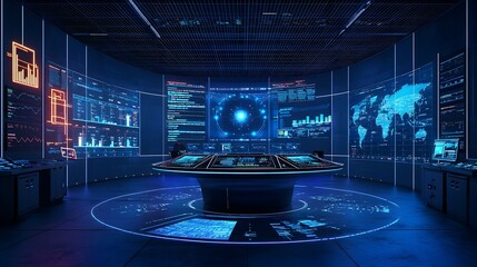 High Tech Control Center Monitoring AI Driven Marketing Campaigns with Predictive Analytics and Real Time Adjustments