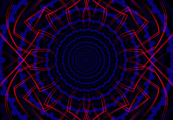 Abstract background with optical effect of depth created by red and blue on black color. Modern backdrop for poster or cover design.