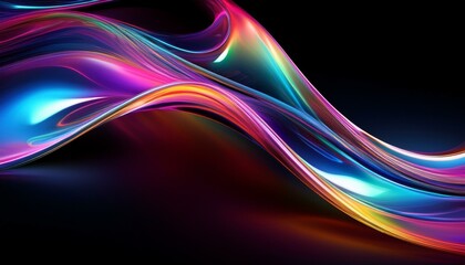 abstract colorful holographic liquid neon curved wave moving, glass texture painting on dark background, abstract background with waves
