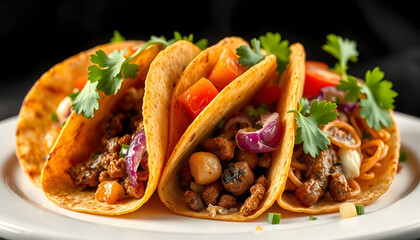 Tasty appetizing tacos with vegetables isolated with white highlights, png
