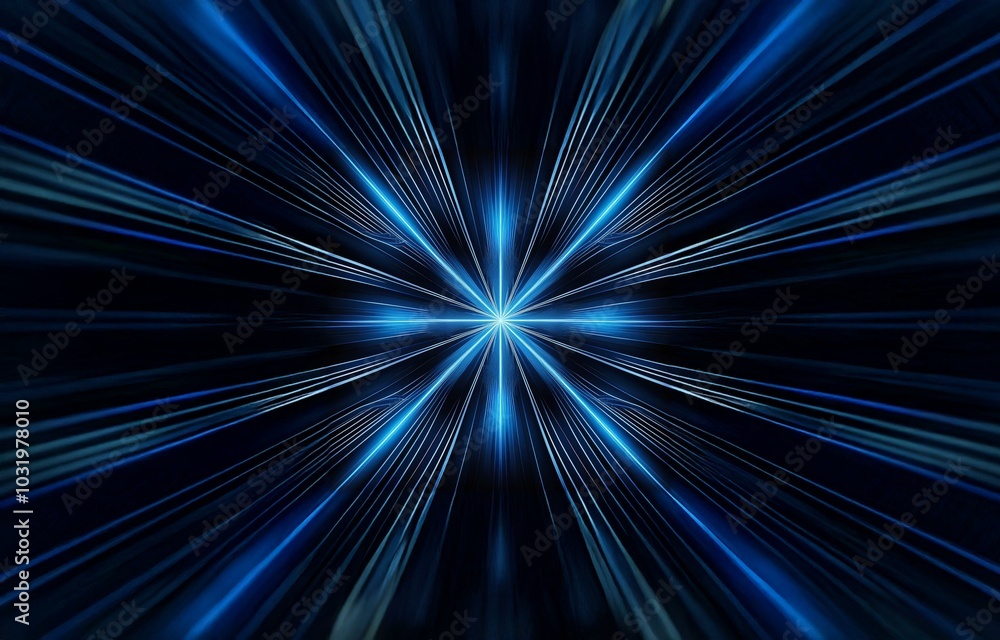 Poster a symmetrical pattern of blue lines radiate outward from a central point, creating a sense of speed 