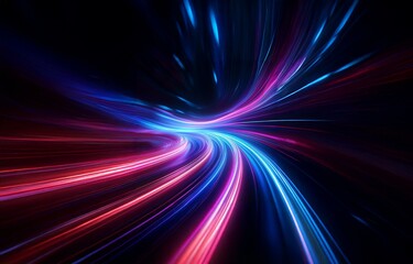 Abstract background of blue and red light streaks forming a spiral pattern.