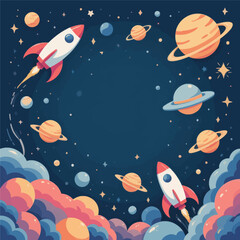 Space Rockets with Planets and Stars  
