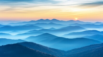 Majestic Mountain Landscape with Misty Valleys at Sunset