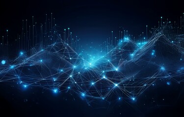 Abstract digital background with luminous blue lines and points, creating a connected network pattern.