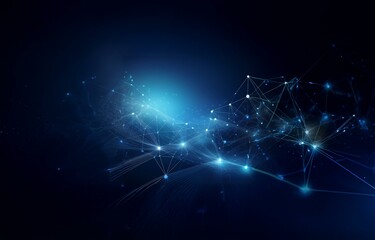 Abstract blue background with glowing points connected by white lines forming geometric shapes