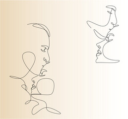 Couple kissing. Trendy line drawing. Couple illustration in one line. Minimalistic vector illustration. Continuous abstract one line drawing,
