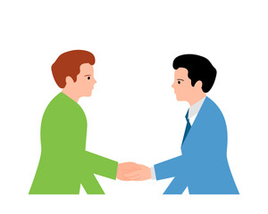 Fototapeta premium Men shaking hands, making a deal. Vector simple color flat illustration.