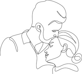 Couple kissing. Trendy line drawing. Couple illustration in one line. Minimalistic vector illustration. Continuous abstract one line drawing,