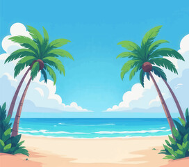 Fototapeta premium Tropical Beach Scene with Palm Trees 
