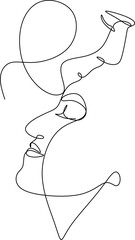 Couple kissing. Trendy line drawing. Couple illustration in one line. Minimalistic vector illustration. Continuous abstract one line drawing,